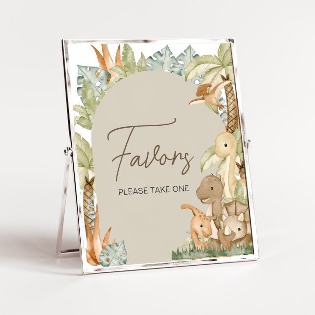 Poster Chá de fraldas Boho Dinosaur Favoritos (Gender Neutral Dino Baby Shower Favors Sign)