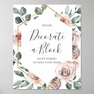 Poster Chá de fraldas Boho Rosa Decorre Um Sinal De Bloco