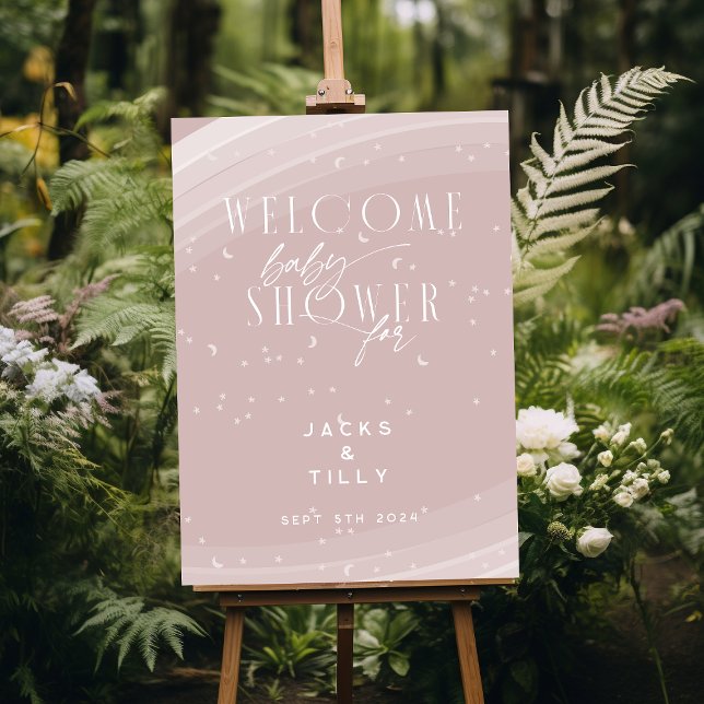 Poster Chá de fraldas Branco Moderno Rosa Arco-íris e est (Criador carregado)