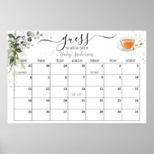 Poster Chá de fraldas Calendário de Data de Vencimento do
