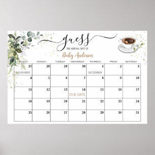 Poster Chá de fraldas Calendário de Data de Vencimento do