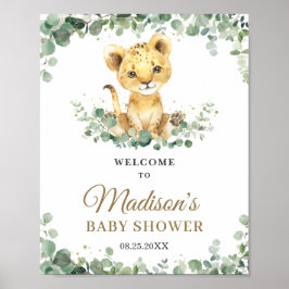 Poster Chá de fraldas Chic Greenery Lion Cub Boy Bem-vind