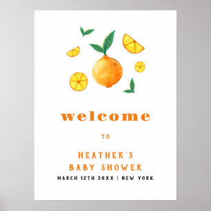 Poster Chá de fraldas Citrus Orange Modern Watercor Bem-v