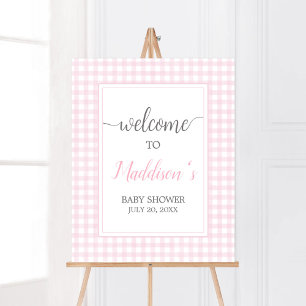 Poster Chá de fraldas Clássico Rosa Gingham Bem-vindo