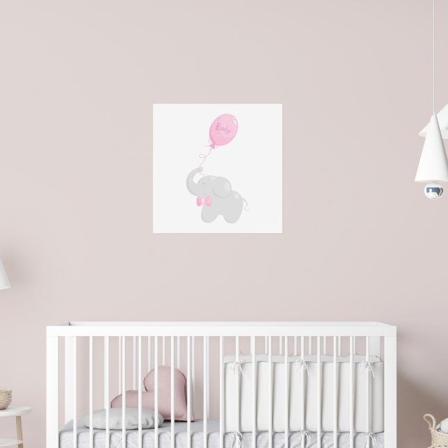 poster chá de fraldas com elefante e balão rosa (Berçário 2)
