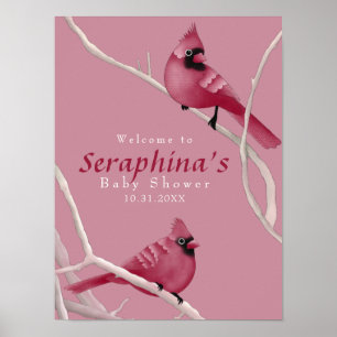 Poster Chá de fraldas cor-de-água do inverno cor rosa
