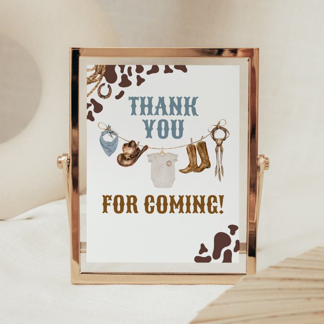 Poster Chá de fraldas Cowboy Obrigado por vir (Wild West Rodeo Baby Shower Thank you for Coming Sign)