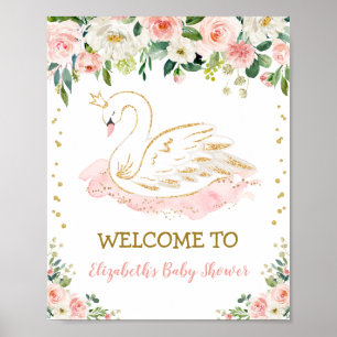 Poster Chá de fraldas da Princesa Swan Dourada Rosa Bem-v
