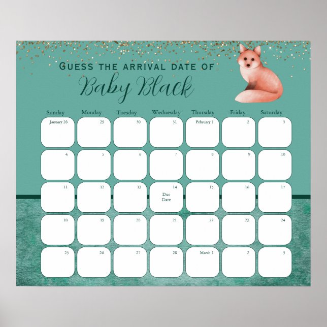 Poster Chá de fraldas Da Raposa Verde Adivinha A Data De  (Frente)