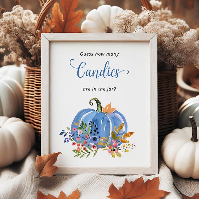 Poster Chá de fraldas de Abóbora Azul Adivinha quantas Ca (Criador carregado)