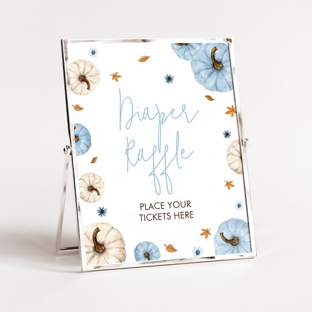 Poster Chá de fraldas de Abóbora Azul Fralda Raffle (Boy A Little Pumpkin Baby Shower Diaper Raffle Sign)