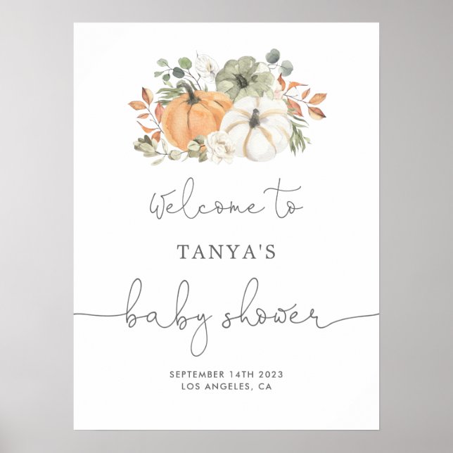 Poster Chá de fraldas de Abóbora de Queda Bem-vindo (Frente)