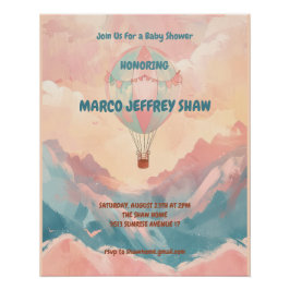 Pôster Chá de fraldas de Aquarela do Balão de Ar Quente