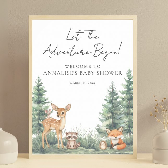 Poster Chá de fraldas de Aventura de Animais da Floresta  (Woodland Forest Animals Adventure Baby Shower Poster)