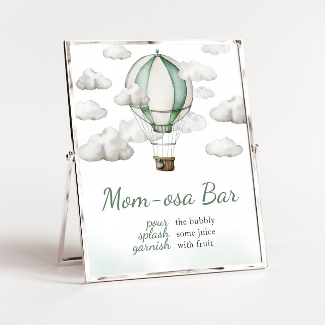 Poster Chá de fraldas de Balão de Ar Quente Verde Mãe Bar (Gender Neutral Travel Baby Shower Mom Osa Bar Sign)