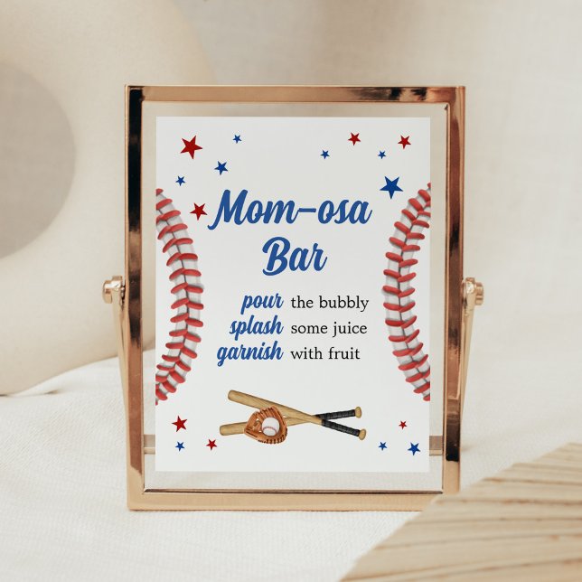 Poster Chá de fraldas de Baseball em Todas as Estrelas Ba (Sports Baby Shower Mom Osa Bar Sign)