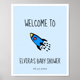 Poster Chá de fraldas de bebê de foguete azul bonito