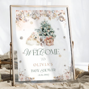 Poster Chá de fraldas de Bebê Rosa Rosa Polar Bebê Bem-vi