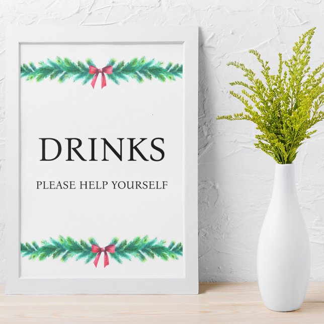 Poster Chá de fraldas de Bebidas da Ramificação de Natal (drinks baby shower sign
)