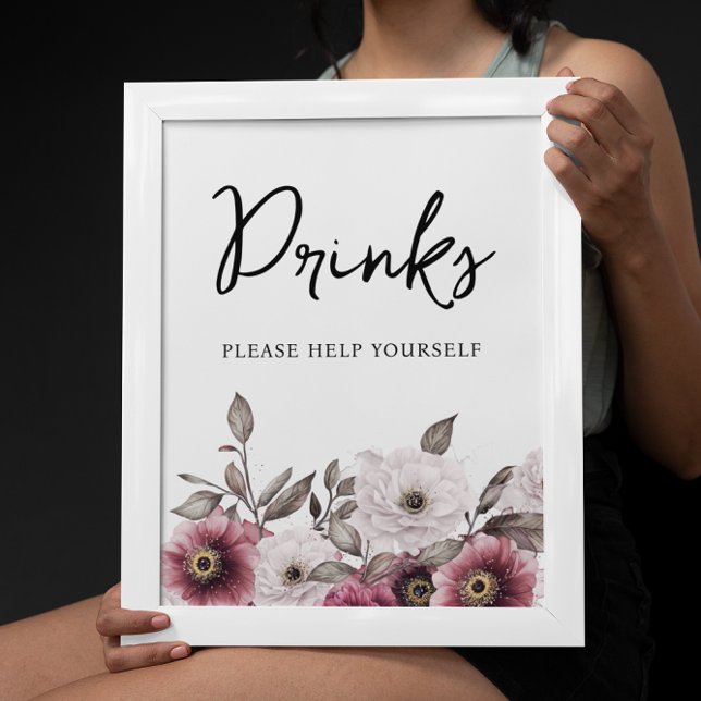 Poster Chá de fraldas de Bebidas Florais Brancas e Placas (Criador carregado)