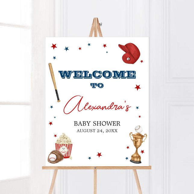 Poster Chá de fraldas de beisebol bem-vindo (Oh Boy Little Slugger Baby Shower Welcome Sign)