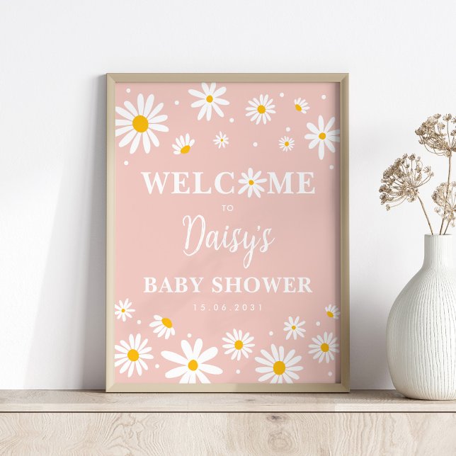 Poster Chá de fraldas de Blush Boho Daisy Floral Girl (Criador carregado)