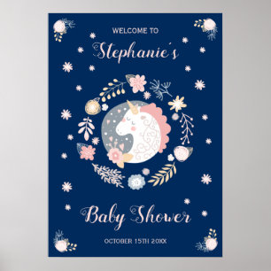 Poster Chá de fraldas de Blush e Marinho do Unicorn Perso