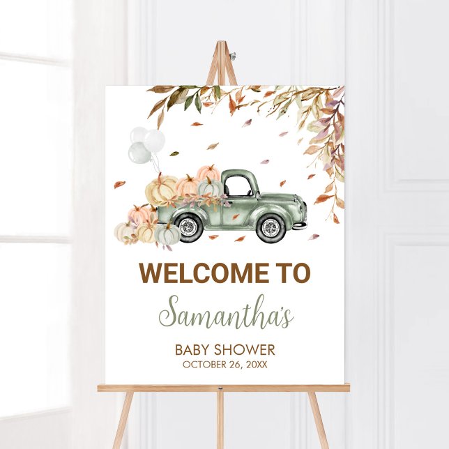Poster Chá de fraldas de Boas-vindas do Caminhão Verde (Little Pumpkin Green Truck Baby Shower Welcome Sign)