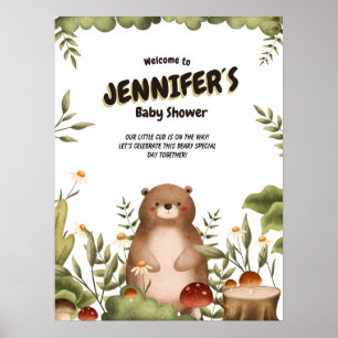 Poster Chá de fraldas de boas-vindas do urso de floresta