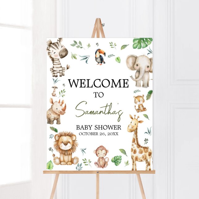Poster Chá de fraldas de boas-vindas do Wild One Safari (Little Wild One Safari Animals Baby Shower Welcome Sign )