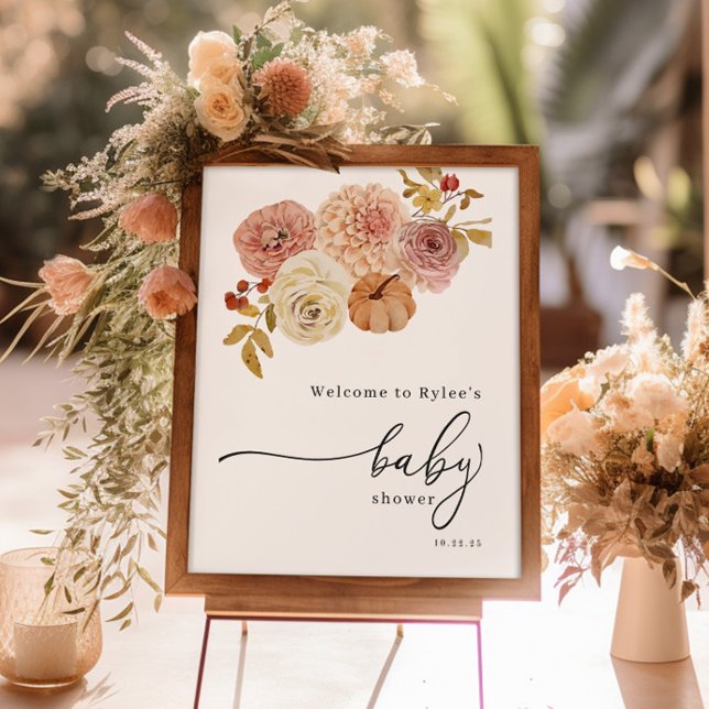 Poster Chá de fraldas de Boho Autumn Pumpkin Girl (Criador carregado)