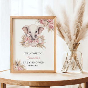 Poster Chá de fraldas de Boho Rosa-Ephant Bonito Bem-vind