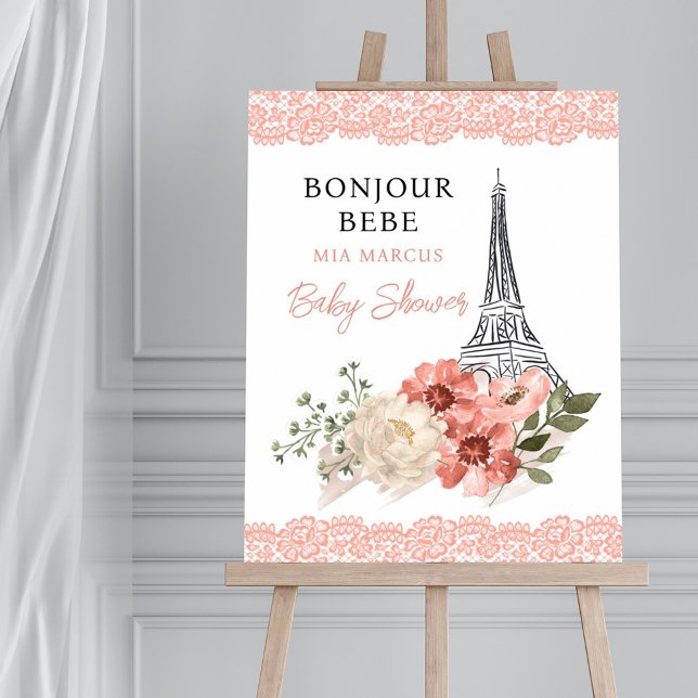 Poster Chá de fraldas de Bonjour Bebe Eiffel Tower Paris (Criador carregado)