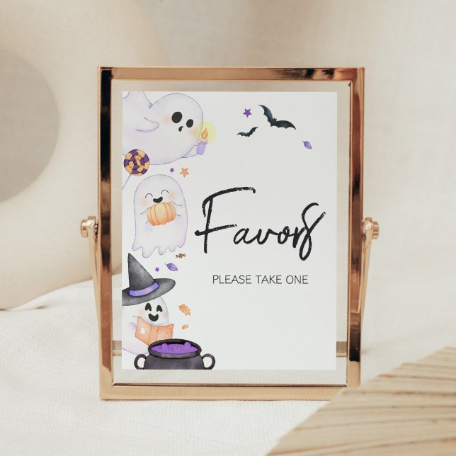 Poster Chá de fraldas de Boo Halloween Roxo (Purple Little Boo Baby Shower Favors Sign)