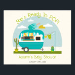 Poster Chá de fraldas De Carro De Pop De Gelo Pronto Para<br><div class="desc">Chá de fraldas de menino com pop de gelo com ilustração de camper com pop de gelo azul no topo,  cacto ao lado do camper e roupas de bebê penduradas na linha de roupas.</div>