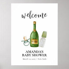 Poster Chá de fraldas de champanhe mínimo verde bem-vindo