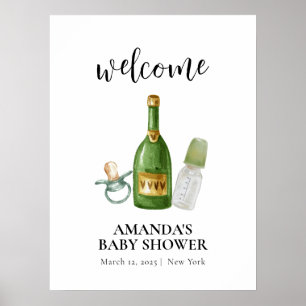 Poster Chá de fraldas de champanhe mínimo verde bem-vindo