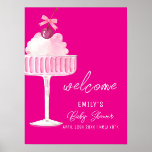 Poster Chá de fraldas de Champanhe Rosa Brunch Cherry Bem