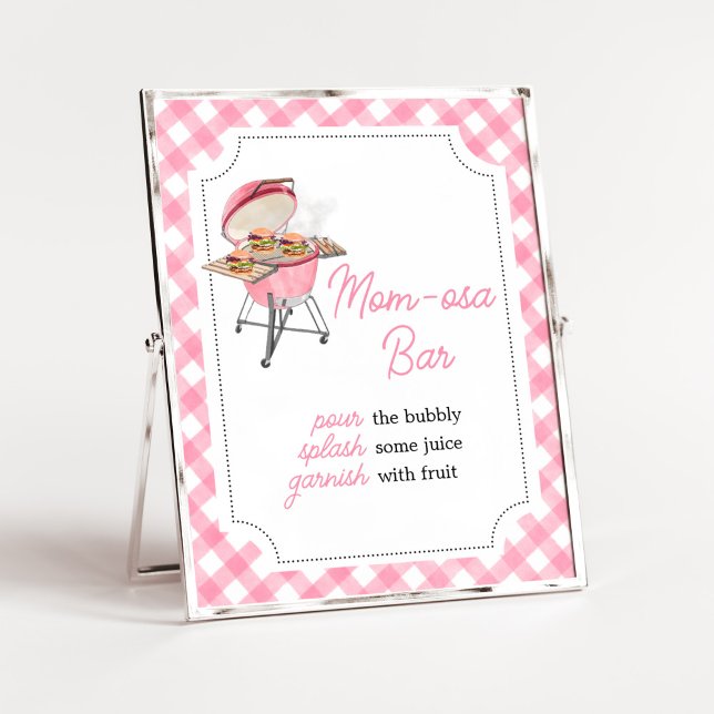 Poster Chá de fraldas De CHURRASCO De Burger Rosa Mãe Bar (Girl Backyard BBQ Baby Shower Mom Osa Bar Sign)