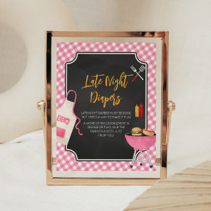 Poster Chá de fraldas de CHURRASCO Gingham Rosa, Fraldas