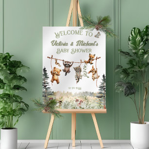 Poster Chá de fraldas de Clothesline Animais da Floresta