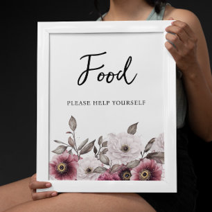 Poster Chá de fraldas de Comida Floral Branca e Plum