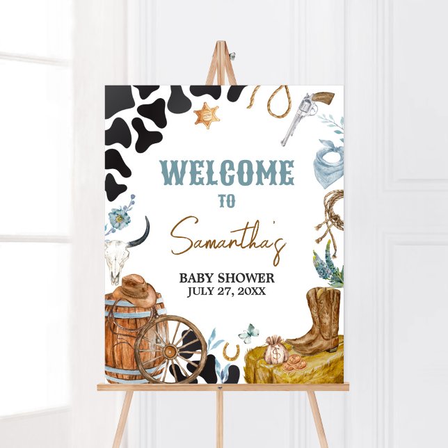 Poster Chá de fraldas de cowboy bem-vindo (Wild West Baby Shower Welcome Sign)