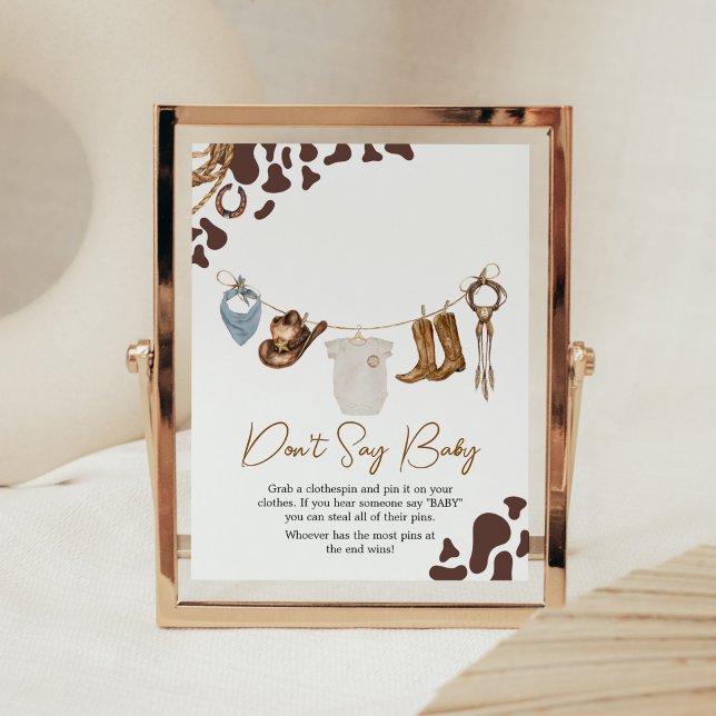 Poster Chá de fraldas de cowboy Não diga amor (Wild West Rodeo Baby Shower Don't Say Baby Sign)