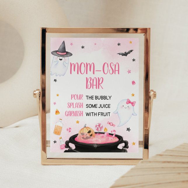 Poster Chá de fraldas de Dia das Bruxas Mãe Bar Osa (Pink Oh Sheet Baby Shower Mom Osa Bar Sign)