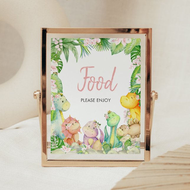 Poster Chá de fraldas de Dinossauros Floral (Greenery Dinosaur Baby Shower Food Sign)