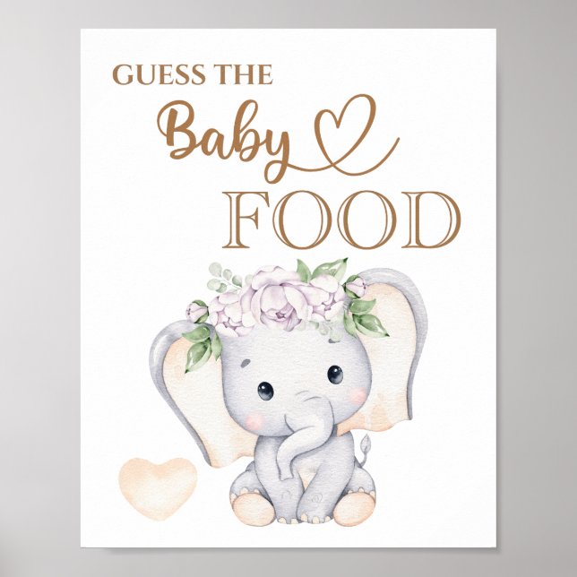 Poster Chá de fraldas de elefante bebê "Adivinha a Comida (Frente)