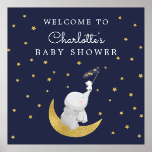 Poster Chá de fraldas De Elefante Coelho De Uma Estrela 