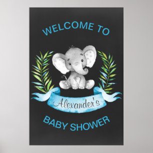 Pôster Chá de fraldas de Elefante de Aquarela Chalkboard