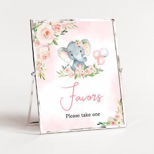 Poster Chá de fraldas de Elefante Floral Cor-de-Rosa